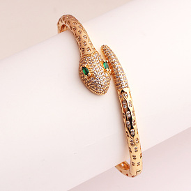 Chic Copper Plated Snake Bangle with CZ Stones - Minimalist European Style Fashion Accessory