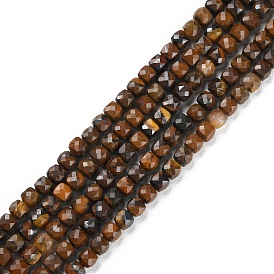 Natural Tiger Eye Beads Strands, Faceted, Cube