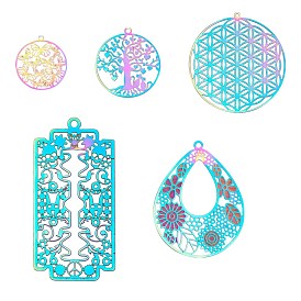 Вакуумное покрытие pvd 201 филигранные подвески из нержавеющей стали, гравированные металлические украшения, прямоугольник с сахарным черепом, для Мексики праздник день мертвых