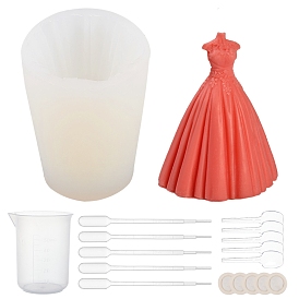 Olycraft Wedding Dress Food Grade Silicone Molds Kits, Fondant Molds, For DIY Cake Decoration, Chocolate, Candy, UV Resin & Epoxy Resin Making, with Plastic Pipettes, Latex Finger Cots