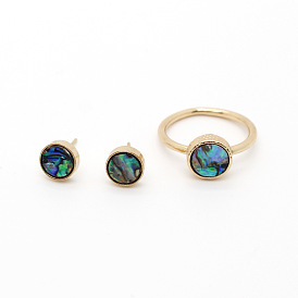 Chic Shell Earrings Set - Round Abalone-like Hoops & Triangle Studs Jewelry