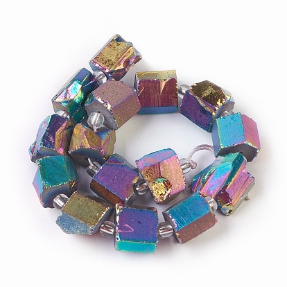 Electroplated Natural Quartz Beads Strands, Hexagon Prism, Irregular Shape