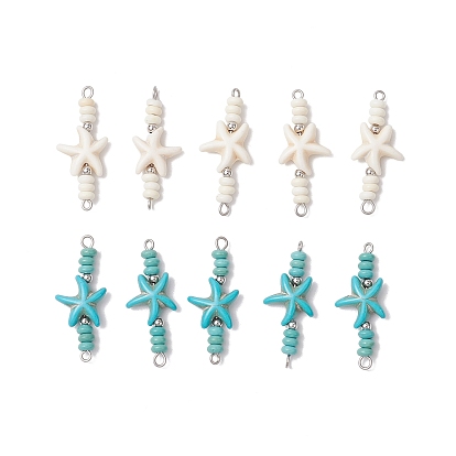 10 шт. 2 цвета морская звезда и рондель окрашенные синтетические бирюзовые бусины соединительные подвески, с 304 двойными петлями из нержавеющей стали, цвет нержавеющей стали