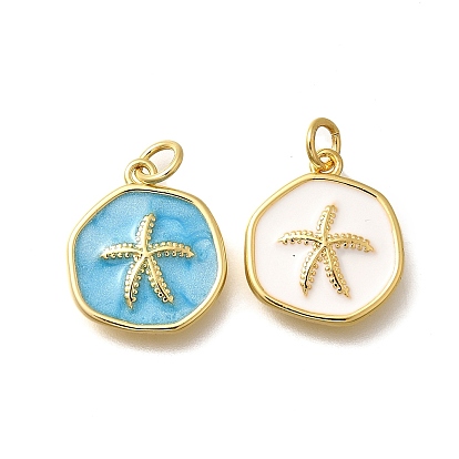 Латунь эмаль подвески, с целью перехода в кольце, плоский круглый с подвесками в виде морских звезд, без кадмия и без свинца, прочное покрытие, реальный 18 k позолоченный