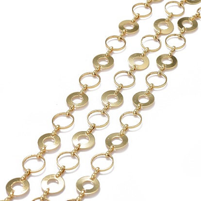 Brass Donut Link & Ring Link Chains, with Spool, Long-lasting Plated, Unwelded
