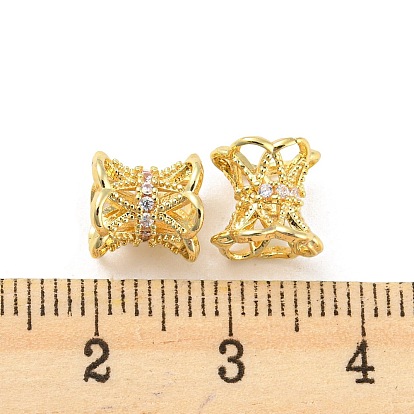 Brass Micro Pave Cubic Zirconia Spacer Beads, Long-Lasting Plated, Lead Free & Cadmium Free, Hollow Flower