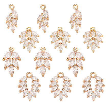 12ПК 4 стили латунные микропаве прозрачные кубические циркониевые подвески, лист прелести