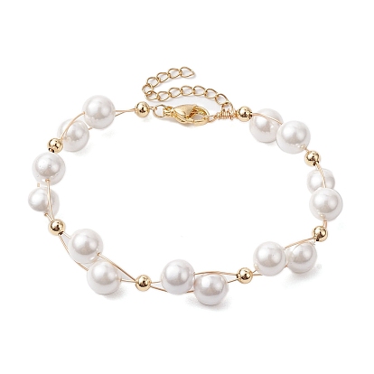 8mm Round Shell Pearl Copper Wire Wrapped Link Bracelet for Women
