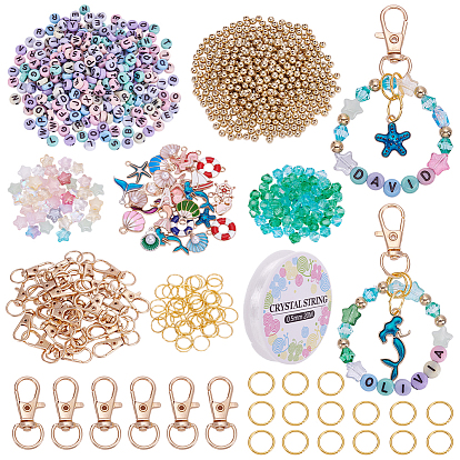 DIY Keychain Making Findings Kits, including Alloy Swivel Lobster Claw Clasps, Iron Open Jump Rings, CCB Plastic Beads, Glass Bead, Flat Round Craft Style Opaque Acrylic Beads, Alloy Enamel Pendants