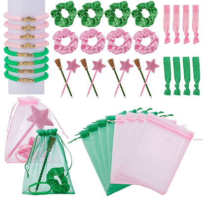Подарочный набор для вечеринки в ведьминском стиле, включая эластичные аксессуары для волос из полиэстера, сумочки из органзы , деревянный и пластиковый карандаш, Эластичные браслеты из полимерной глины и резинки для волос из спандекса