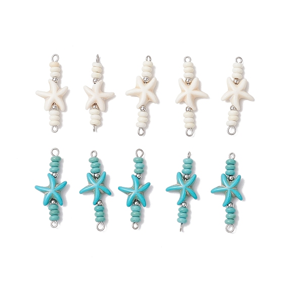 10 шт. 2 цвета морская звезда и рондель окрашенные синтетические бирюзовые бусины соединительные подвески, с 304 двойными петлями из нержавеющей стали, цвет нержавеющей стали