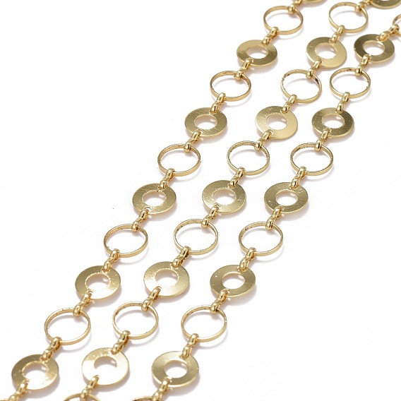 Brass Donut Link & Ring Link Chains, with Spool, Long-lasting Plated, Unwelded
