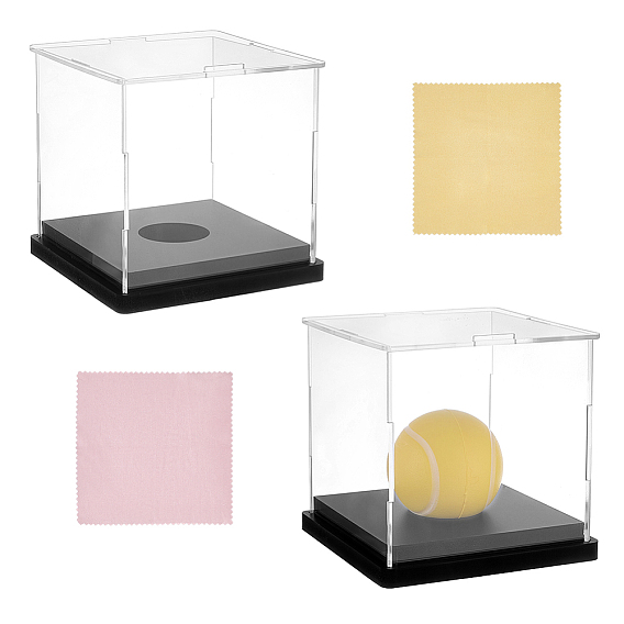 Vitrines transparentes en acrylique pour ballons de sport avec base noire, carrée