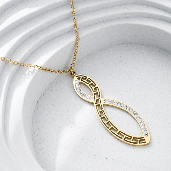 304 ожерелья с подвеской в виде бесконечности из нержавеющей стали со стразами, ионное покрытие (ip)
