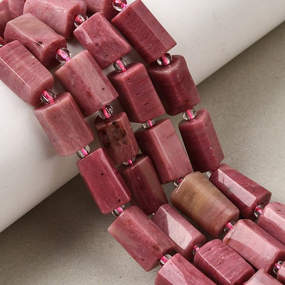 Natural Rhodonite Beads Strands, Column, Faceted, with Seed Beads