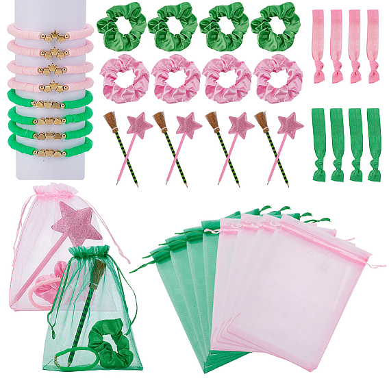 Подарочный набор для вечеринки в ведьминском стиле, включая эластичные аксессуары для волос из полиэстера, сумочки из органзы , деревянный и пластиковый карандаш, Эластичные браслеты из полимерной глины и резинки для волос из спандекса