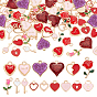 90Pcs 15 Style Alloy Enamel Charms, Rose & Broken Heart & Flower, Light Gold