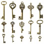 30Pcs 15 Style Tibetan Style Alloy Pendants, Key & Skeleton Key