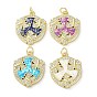 Brass Micro Pave Clear Cubic Zirconia Pendants, with Synthetic Opal and Jump Ring, Real 18K Gold Plated, Shield