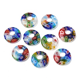 Handmade Millefiori Glass Pendants, Flat Round