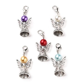 Alloy Pendants, with Mixed Color Electroplate Glass Beads, Tibetan Style Alloy Beads, Tibetan Style Cone Alloy Bead Caps, Lobster Claw Clasps, Angel