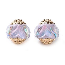 Ручная полимерная глиняная индонезия бисер, овальные, с сердечником из сплава и смоляными стразами, золотой свет