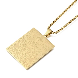 304 Stainless Steel Box Chain Saint Benedict Medal Rectangle Necklaces