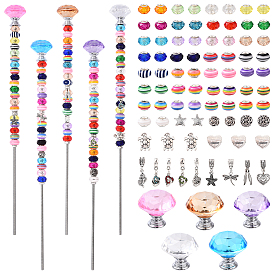 Наборы для самостоятельного изготовления садовых украшений, включая 100шт. европейских бусин, 10шт. европейские подвески-шармы, 5шт. резьбовой стержень, ручки шкафа для гаек и мешков
