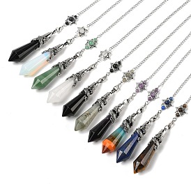 Natural & Synthetic Gemstone Cone Dowsing Pendulum Big Pointed Pendants, with Antique Silver Tone Brass Findings