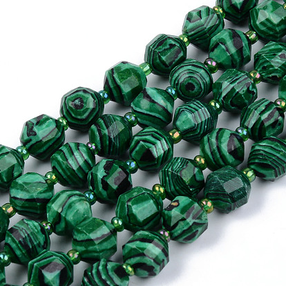 Perles synthétiques malachite brins, ronde, facette
