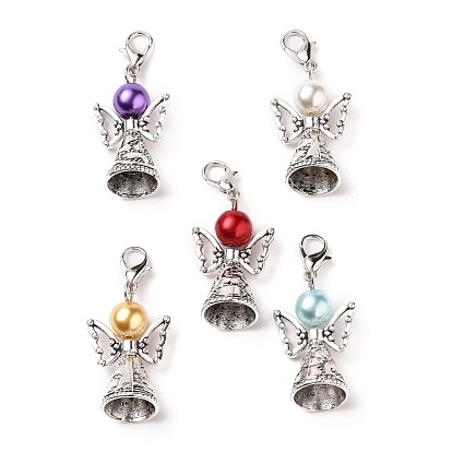 Alloy Pendants, with Mixed Color Electroplate Glass Beads, Tibetan Style Alloy Beads, Tibetan Style Cone Alloy Bead Caps, Lobster Claw Clasps, Angel