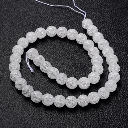 Synthetic Crackle Quartz Beads Strands, Round, Synthetic Crystal, Clear