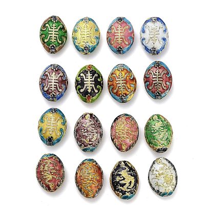 Бусины ручной работы перегородчатой, овальная с рисунком