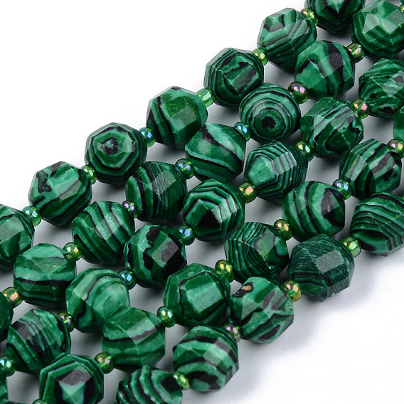 Perles synthétiques malachite brins, ronde, facette