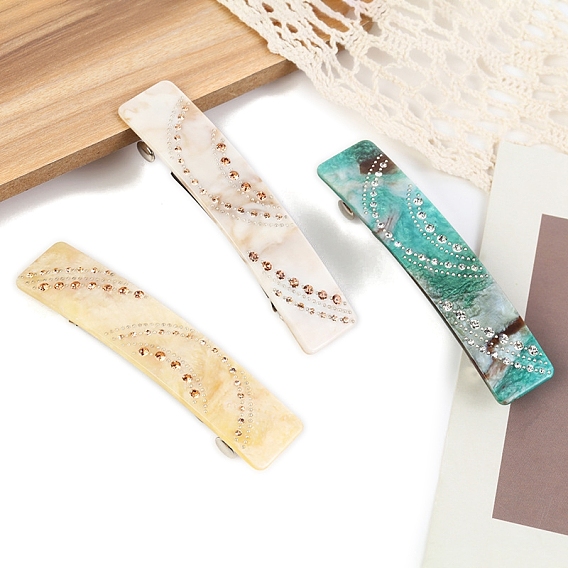 Заколки для волос из ацетата целлюлозы со стразами, прямоугольные, для женщин или девочек