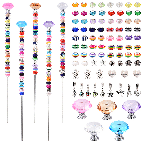 Наборы для самостоятельного изготовления садовых украшений, включая 100шт. европейских бусин, 10шт. европейские подвески-шармы, 5шт. резьбовой стержень, ручки шкафа для гаек и мешков