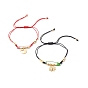 Adjustable Nylon Thread Braided Bead Bracelets Sets, with Brass Moon & Sun Pendants and Beads, with Iron Safety Pins
