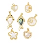 Brass Micro Pave Cubic Zirconia with Shell Pendants, Heart/Flower/Flat Round/Fish Charms