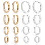 8 paires 8 styles boucles d'oreilles créoles en laiton serties de micro-pavés de zirconiums cubiques transparents, anneau