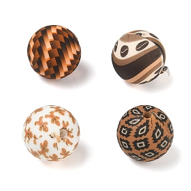 Coffee Theme Printed Silicone Beads, Round