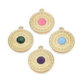 303 acier inoxydable émail pendentifs, charmes rondes plates, placage ionique (ip), réel 18 k plaqué or