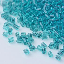 Transparent Two Cut Glass Seed Beads, Round Hole, Dyed, Inside Color, Hexagon
