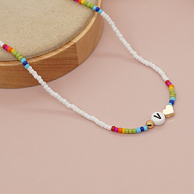 Bohemian Style Colorful Beaded V-Shaped Heart Necklace for Women