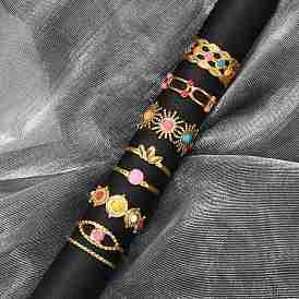 304 открытые манжетные кольца из нержавеющей стали с эмалью, реальный 18 k позолоченный