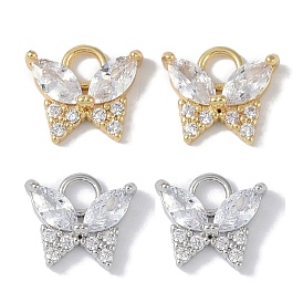 Rack Plating Brass Micro Pave CLear Cubic Zirconia Charms, Cadmium Free & Lead Free, Long-Lasting Plated, Butterfly