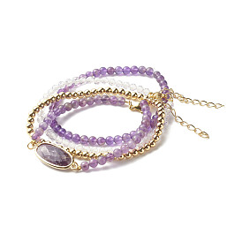Cristal de reiki perles d'améthyste naturelles bracelets extensibles stet pour fille femmes, bracelets à maillons ovales en laiton
