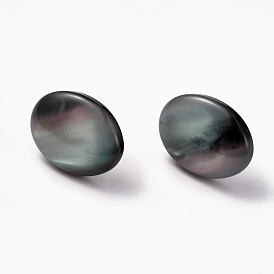 Imitation Shell Style Resin Stud Earrings, with 304 Stainless Steel Srud Earring Findings and Ear Nuts, Oval