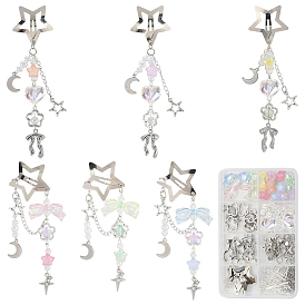 Набор для самостоятельного изготовления заколок для волос, включая железные и эмалевые заколки-кнопки, подвески из сплава и 304 нержавеющей стали, стеклянные и пластиковые бусины, латунные открытые соединительные кольца, штифты и витые цепи