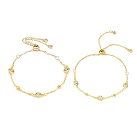 Латунные кабельные цепи слайдер браслеты, латунные плоские круглые звенья цепи браслеты для женщин с прозрачными кубическими цирконами