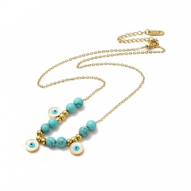 Placage ionique (ip) 304 colliers pendentif mauvais œil en acier inoxydable, colliers de perles turquoises synthétiques pour femmes
